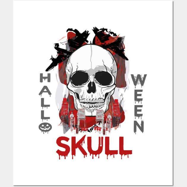 Halloween Skull tee design birthday gift graphic Wall Art by TeeSeller07